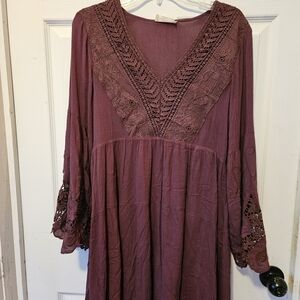 Altar'd State Lace-Detail Midi Dress in Plum
